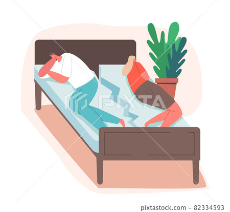 Spouse Trouble, Quarrel Concept. Offended Married Couple Lying Back to Back on Broken Bed Feeling Bad cos of Arguing Spouse Trouble, Quarrel Concept. Offended Married Couple Lying Back to Back on Broken Bed Feeling Bad cos of Arguing 82334593