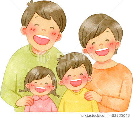 Watercolor illustration of a happy smiling family 82335043
