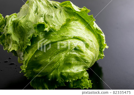在黑色背景上閃耀的生菜 新鮮蔬菜 春生菜 秋生菜 在黑色背景上閃耀的生菜 新鮮蔬菜 春生菜 秋生菜 82335475