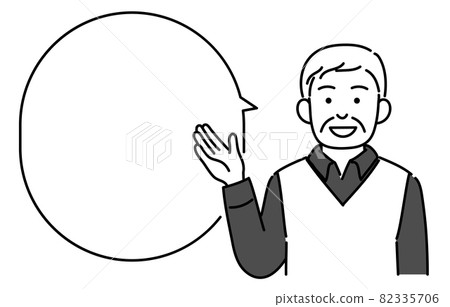 一位老人用氣球解釋上半身的單色插圖 82335706