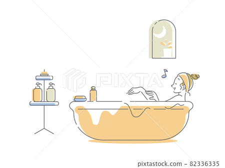 享受沐浴時光的年輕女性 簡單時尚的線條畫插圖 享受沐浴時光的年輕女性 簡單時尚的線條畫插圖 82336335
