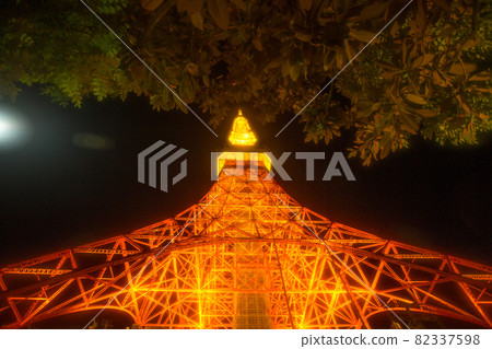 Night view of Tokyo Tower looking up from below Night view of Tokyo Tower looking up from below 82337598