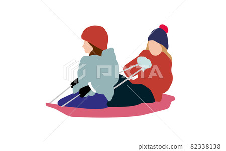 Full-body silhouette illustration of a person (winter / snow play) / Children riding on a sled Full-body silhouette illustration of a person (winter / snow play) / Children riding on a sled 82338138