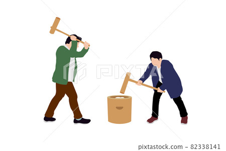 Full-body silhouette illustration of a person (New Year's material) / A man who makes rice cakes Full-body silhouette illustration of a person (New Year's material) / A man who makes rice cakes 82338141