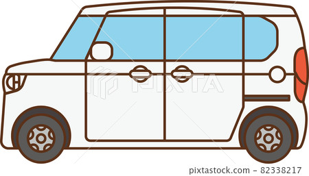 Illustration of a white tall wagon type light car seen from the side 82338217