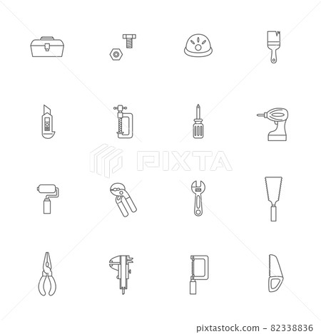 Tool line drawing icon set 82338836