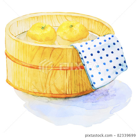 Watercolor illustration of a tub with yuzu 82339699