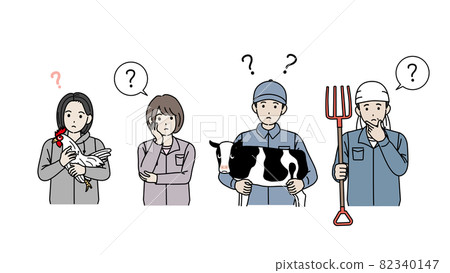 Dairy farming, livestock farming, thinking? Keeper men and women illustration material 82340147