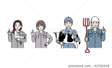 Dairy farmer, livestock farming, teaching, explanation, speaking, advice, keeper, men and women, illustration material 82340148