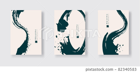 Blue ink brush stroke on color background. Japanese style. 82340583