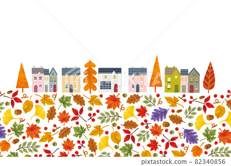 Autumn leaves cityscape cute hand-painted vector illustration Autumn leaves cityscape cute hand-painted vector illustration 82340856