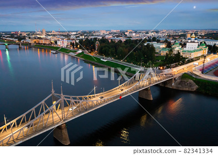 Summer aerial view of Tver on Volga river at dusk 82341334