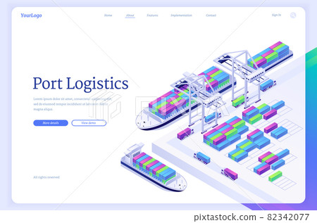 Port logistics isometric landing, freight delivery 82342077