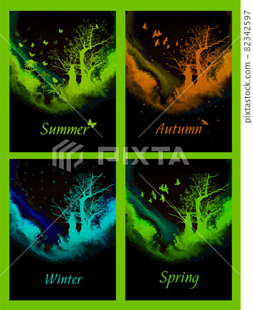 Four seasons - spring, summer, autumn, winter. Art tree beautiful for your design. Vector illustration. Four seasons - spring, summer, autumn, winter. Art tree beautiful for your design. Vector illustration. 82342597