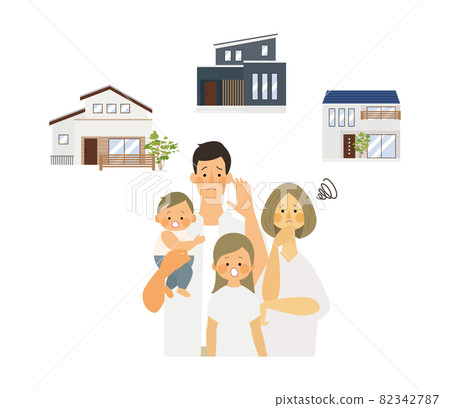 Vector illustration of a family worried about their own home Vector illustration of a family worried about their own home 82342787