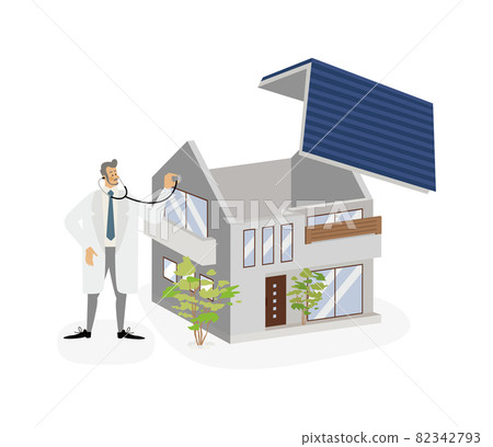 Vector illustration of a man in a lab coat diagnosing a house 82342793