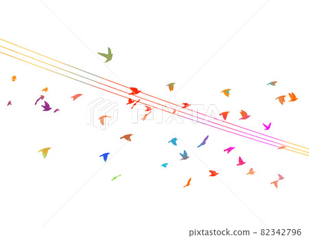 Multicolored Birds on wires. Vector illustration Multicolored Birds on wires. Vector illustration 82342796