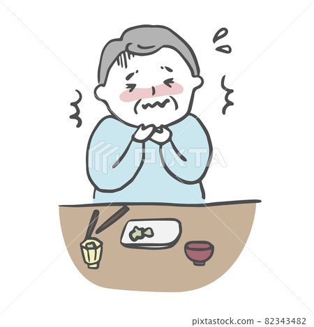 Elderly man suffering from food clogging in his throat 82343482