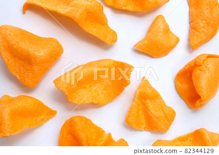 Prawn crackers on white background. Shrimp crispy rice snack 82344129