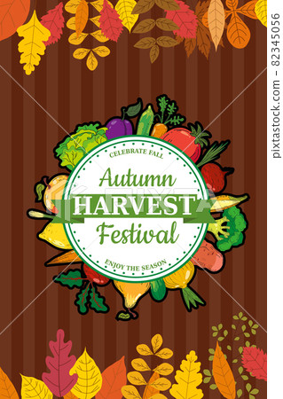 Autumn Harvest Festival poster, fruits and vegetable ripe and juicy. Hand drawn organic products, fall. Vector retro, vintage banner, illustration, flyer, card 82345056