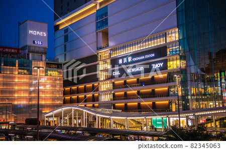 Yokohama cityscape of Japan Overlooking the beautifully reborn Yokohama station and roof (night view) 82345063