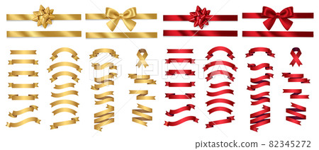Gold and red ribbon vector illustration set 82345272