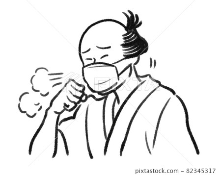 一個戴著日本畫觸摸面具咳嗽的人的插圖 82345317