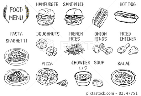 快餐插畫素材線描手繪 82347751