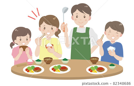 Dad serving delicious home cooking to his family - Stock Illustration ...