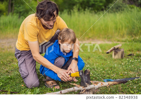 Father and son working with tools outdoor Father and son working with tools outdoor 82348938