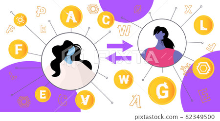 businesswomen sending and receiving digital coins mining virtual money transfer cryptocurrency exchange banking transaction 82349500