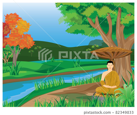 the monk meditation under the tree vector design the monk meditation under the tree vector design 82349833