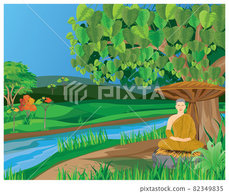 the monk meditation under the tree vector design 82349835