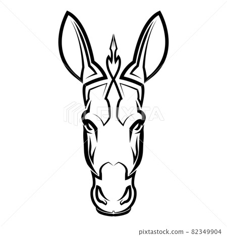 Black and white line art of donkey head. Good use for symbol, mascot, icon, avatar, tattoo, T Shirt design, logo or any design Black and white line art of donkey head. Good use for symbol, mascot, icon, avatar, tattoo, T Shirt design, logo or any design 82349904