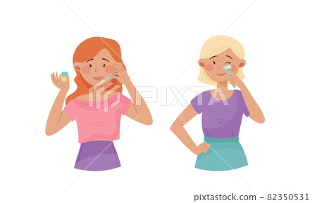 Facial treatment procedures set. Beautiful... - Stock Illustration ...