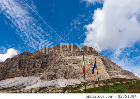 South Face of Drei Zinnen or Tre Cime di Lavaredo - Sesto Dolomites Italian Alps 82351394