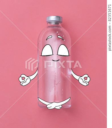 Contemporary art collage of dropper bottle with cartoon drawings isolated over pink background Contemporary art collage of dropper bottle with cartoon drawings isolated over pink background 82351671