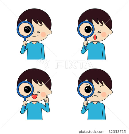 Boy set with one eye closed and looking closely... - Stock Illustration ...