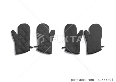 Blank black oven mitt mockup pair front and back, isolated 82353291