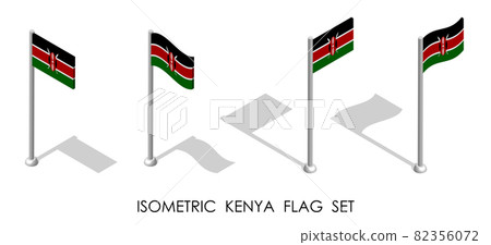 isometric flag of Republic of Kenya in static position and in motion on flagpole. 3d vector isometric flag of Republic of Kenya in static position and in motion on flagpole. 3d vector 82356072
