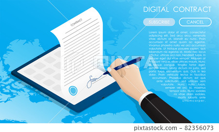 Isometric Concept. Business man hand signs contract, long term agreement on background of world map. Conclusion of transactions and certification of documents with digital signature. Vector Isometric Concept. Business man hand signs contract, long term agreement on background of world map. Conclusion of transactions and certification of documents with digital signature. Vector 82356073