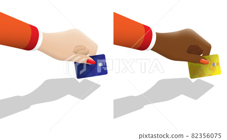 Female hand holds plastic bank credit card. Paying for purchases in store with bank card. Realistic vector on white background 82356075