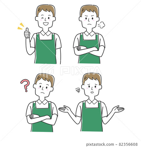 一組穿著各種面部表情的圍裙的店員 82356608
