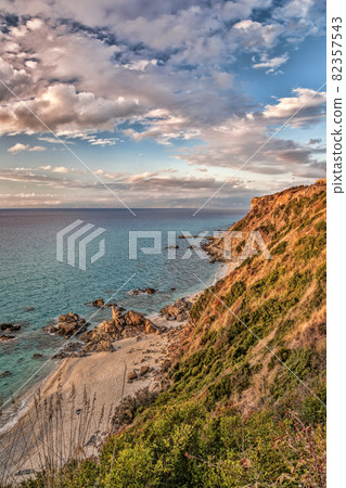 Coast of Calabria with azure sea and beautiful beaches in Vibo Valentia, Calabria, Southern Italy 82357543