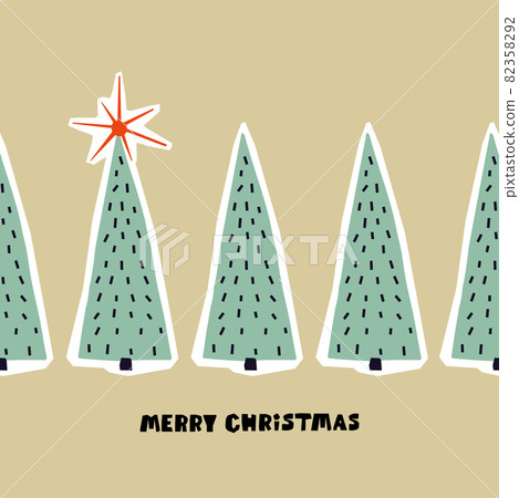 Modern abstract new year card. Paper cut christmas trees with congratulations 82358292