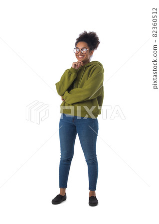 Thoughtful black woman in casual clothes Thoughtful black woman in casual clothes 82360512