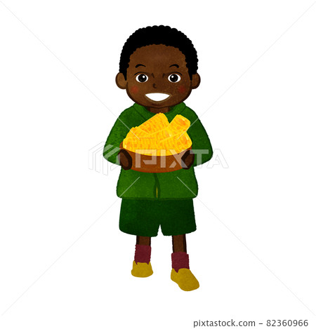 Thanksgiving African American boy carrying corn Thanksgiving African American boy carrying corn 82360966