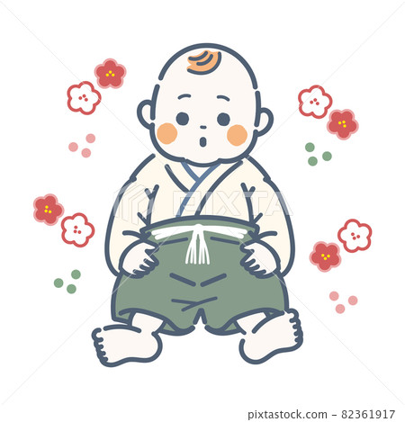 Baby boy in baby hakama for 100 days celebration 82361917