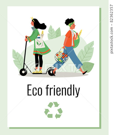 Eco friendly lifestyle and habits banner or poster, flat vector illustration. 82362357