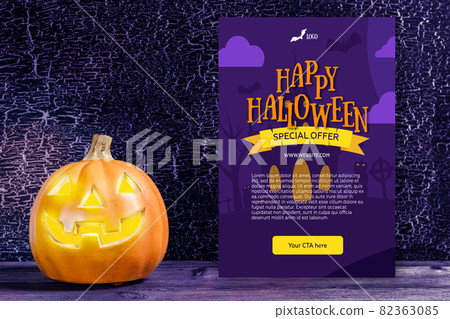 Happy Halloween concept with pumpkin decoration, copy space 82363085